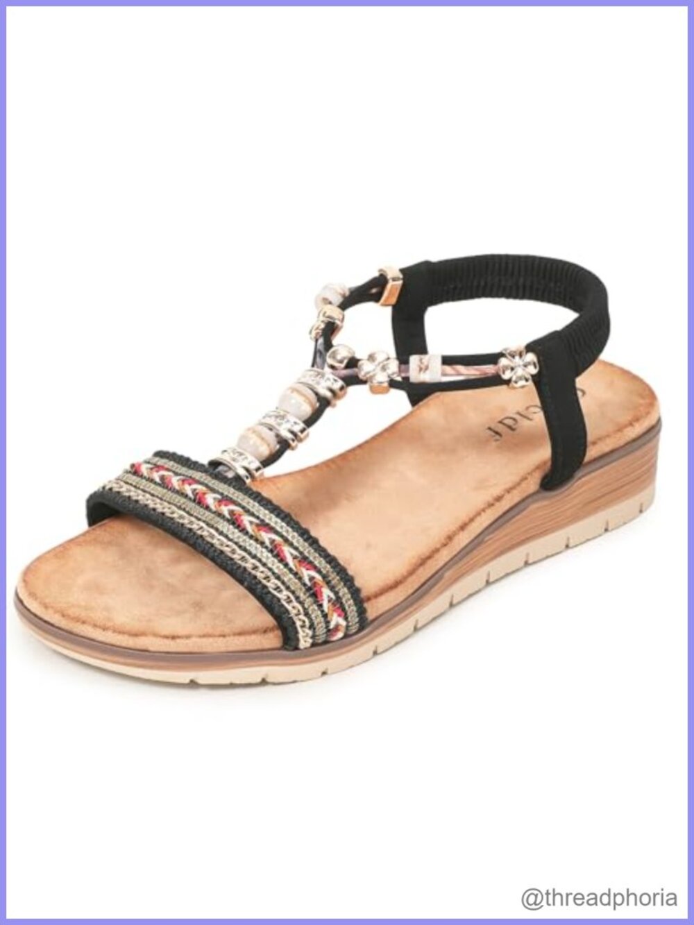 Boho Wedge Sandals Open Toe Elastic Ankle Strap Faux Suede Footbed